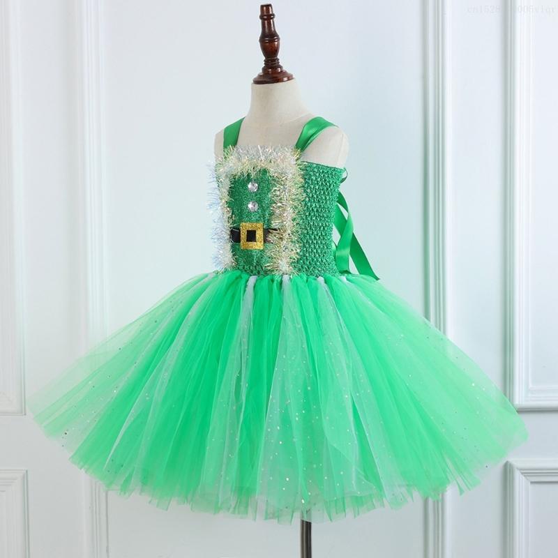 Kids Christmas Elf Costume Halloween Elf Dress Up Outfits with Dress and Christmas Hat (Or Headband) for Girl Christmas F0S4