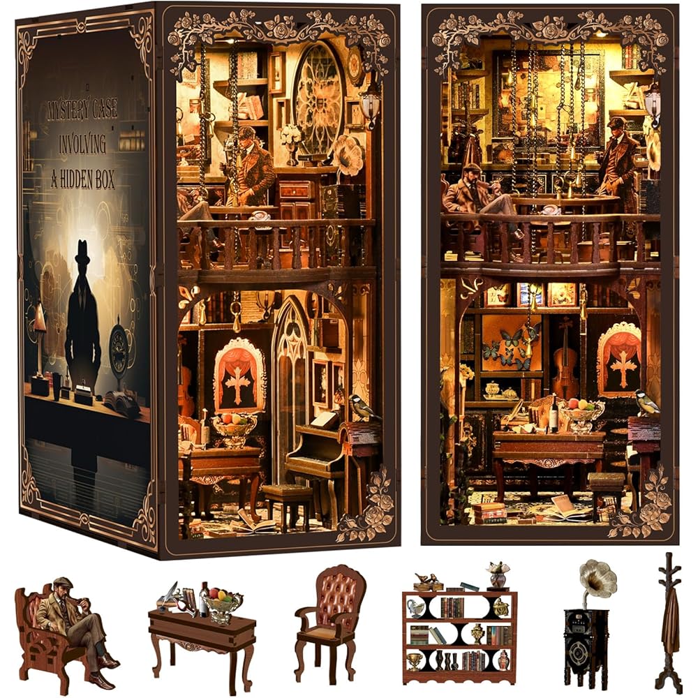 CRESYMME Miniature Dollhouse Book Nook Kit Wooden DIY 3D Craft Hobby Detective Secret Box
