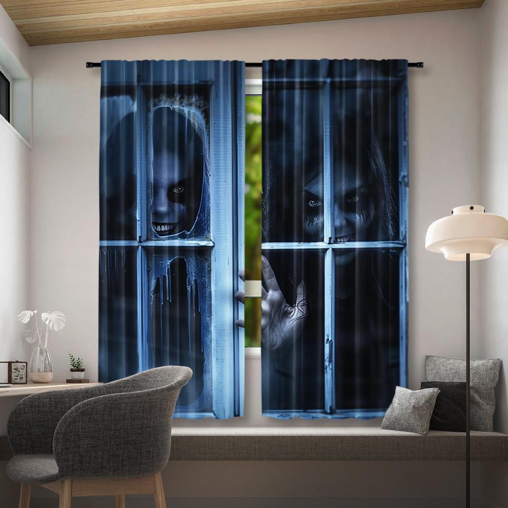 2 Pieces Sary Blood Curtains Decorative Window Drapes with Rod Pocket for Bedroom Living Room Home Decoration Haunted House