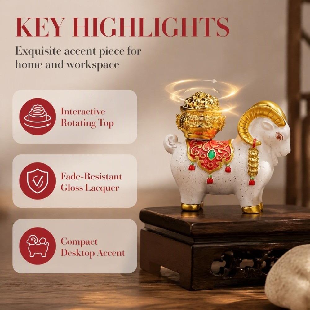 Cute Zodiac Goat Figurine Rotatable Fortune Bag Car Dashboard Ornament Chinese Sheep Ornament  Desk