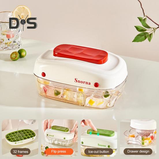 Ice Cube Tray with Lid And Bin Easy Release Ice Maker Mold Stackable Ice Cube Mold Drawer-Style Ice Block Mold for Desserts Chocolate Juice Coffee