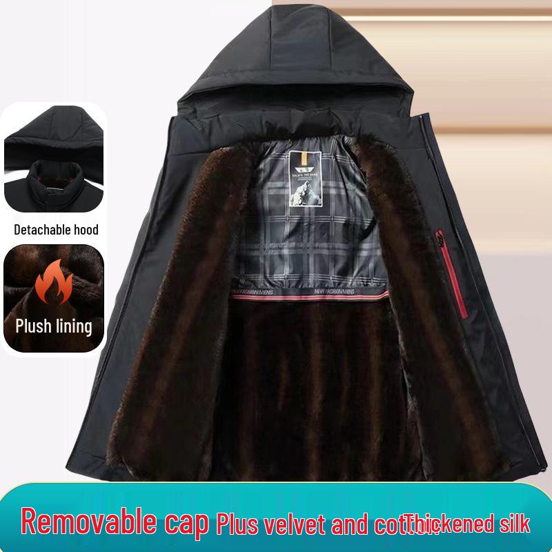 Men's Mink Velvet Parka: Winter Hooded Jacket for Middle-Aged & Elderly, Warm & Thickened with Plus Velvet