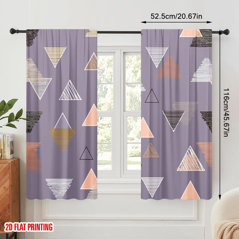 2pcs,2D Plane Printing Curtains Digital Printed Geometric Triangles Harmony Versatile Polyester (without Rod) Art Deco Festive