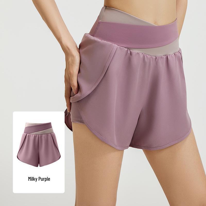 Women's High-Waist Quick-Dry Colorblock Yoga Shorts with Side Pockets