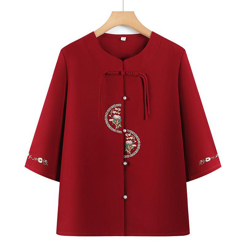 

Summer Chinese-Style Top for Fashionable Moms and Grandmas - Perfect for Middle-Aged and Elderly Women XL (80-105 jin)