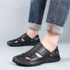 2025 Summer New Hollow Leather Shoes Breathable Men's Toe Outdoor Beach Hole Shoes Dual-purpose Slippers