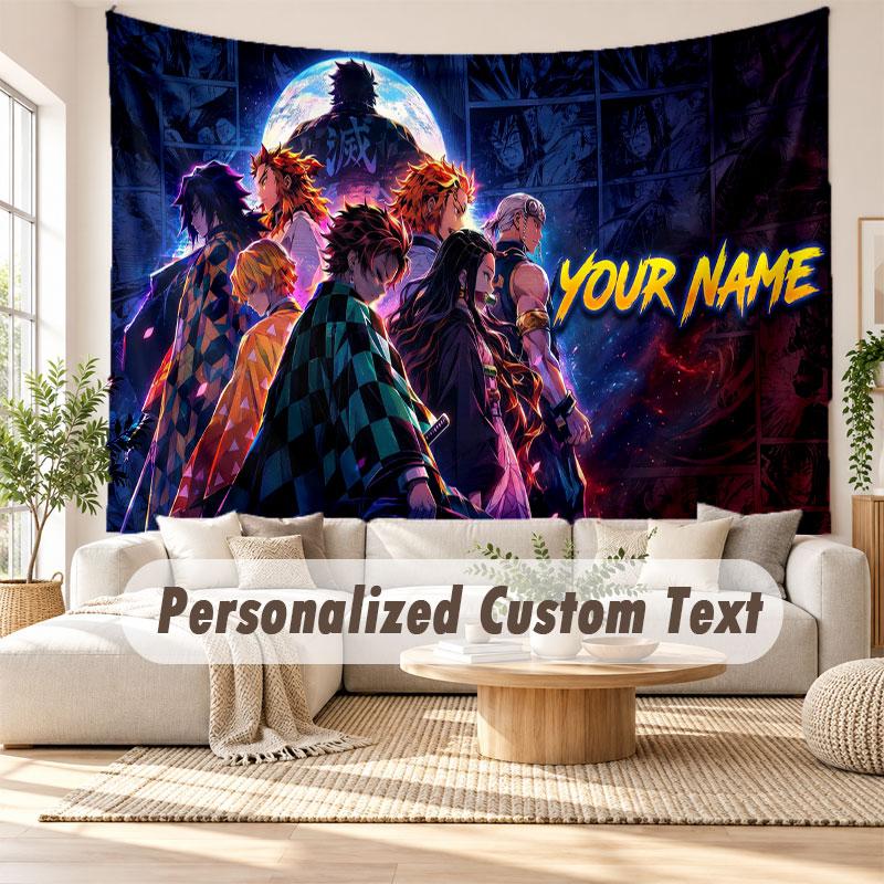 Custom Name Wall Hanging Tapestry,Demon Slayer Decorative Backdrop Tapestry For Dorm Home