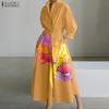 ZANZEA Women Turn Down Collar Loose Casual Long Sleeve Print Shirt Dress