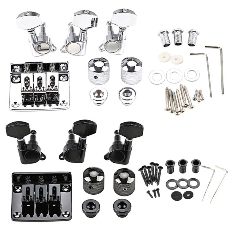 Practical 3 Strings Guitar Bridge Set Guitar Saddle Bridge with Screw Control Knob Wrench Guitar Replacement Accessories