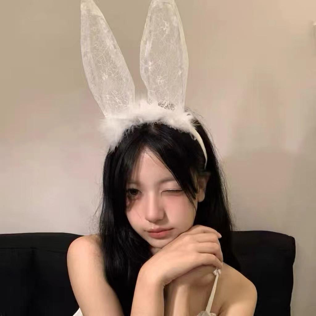 

Черный кружевной ободок с кроличьими ушками для женщин - Элегантный аксессуар для волос для вечеринки и выпускного бала