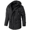 Herrenjacken Winter Fleecejacke Kapuze Baumwolle Tasche Lässig Mittellang Mantel