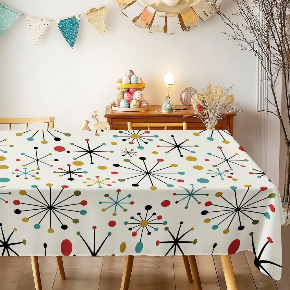 Mid Century Modern Atomic Rectangle Table Cloth for Table Decor Kitchen Dining Waterproof Reusable Tablecloth for Tables Party