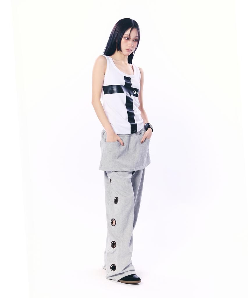 SETUP-EXE Bold Eyelet Skirt Pants / Melange Gray