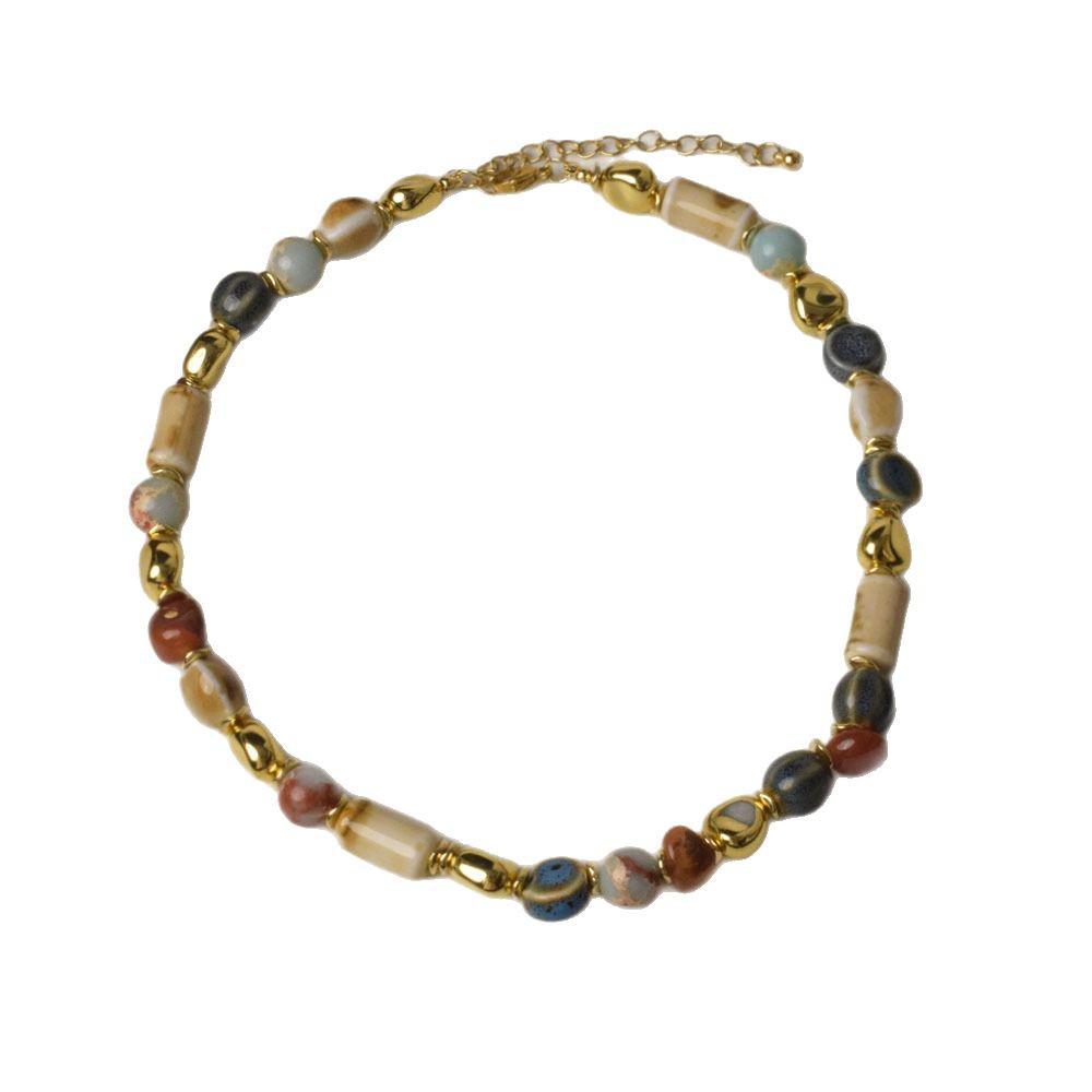 Bunte Retro-Halskette mit Steinperlen im chinesischen Stil – Vielseitiger High-End-Damenchoker