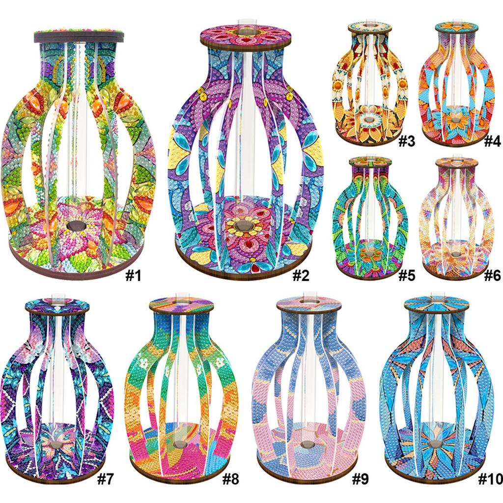 Wood Blue Pink Diamond Painting Flower Vase Rhinestones Desktop Ornaments 5D DIY Diamond Art Tabletop Decors for Adults Beginner