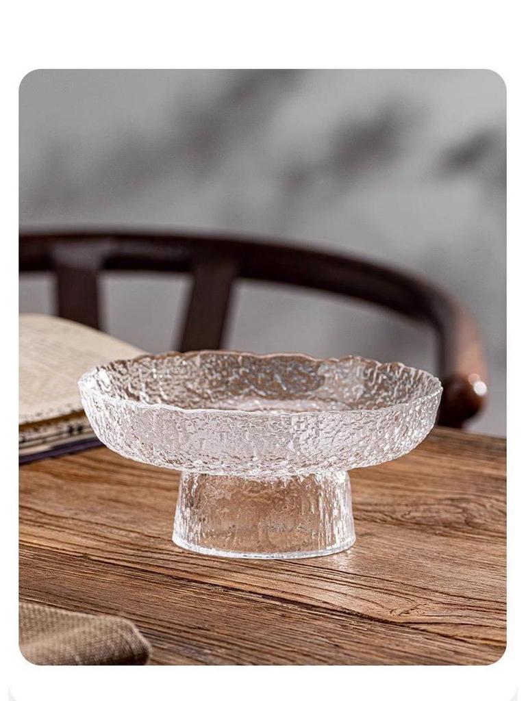 Glass Fruit Plate - Elegant High-Footed Dessert and Snack Holder for Living Room Coffee Table.