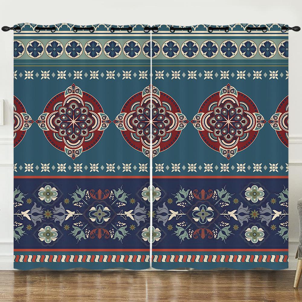 Curtain Ethnic Style 3D Digital Printing Blackout Curtain Punching