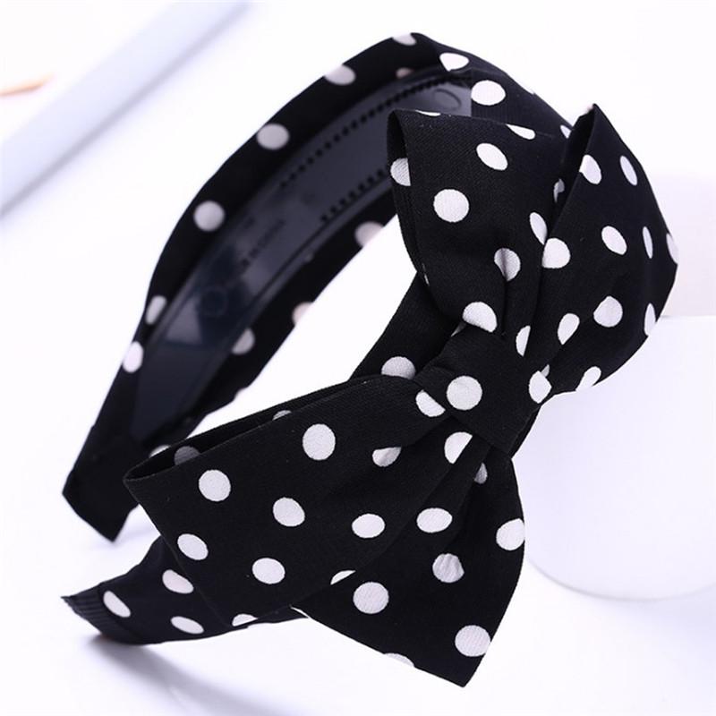 Duża kokardka z szeroką wstążką z pałąkiem na głowę Śliczna damska opaska w kropki