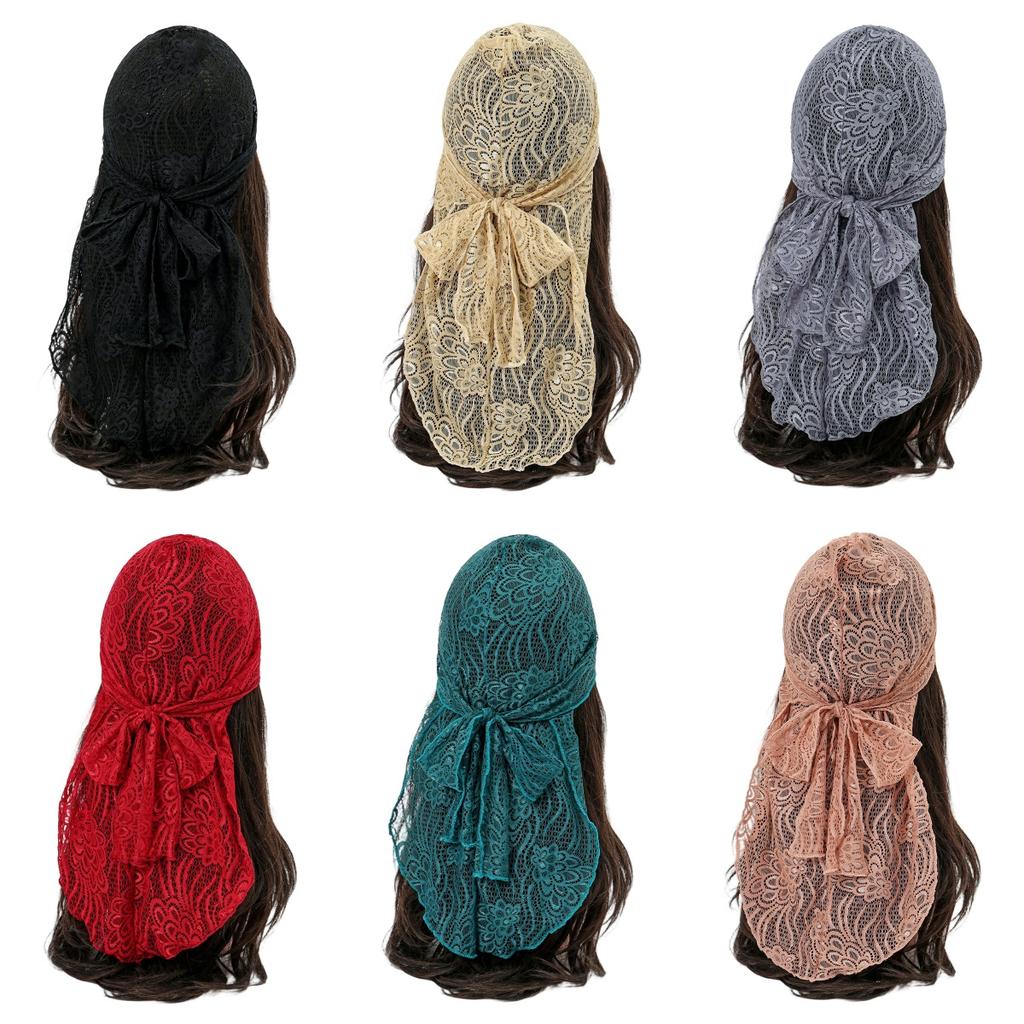 2025 New Embroidered Floral Lace Hijab Scarf For Woman Summer Sunn Protection Wraps Ladies Bandana Casual Headband