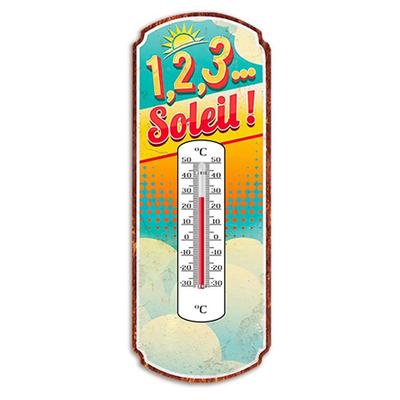 [A2928] - Humorous Metal Thermometer '1-2-3 Sun! ' Multicolored - 25x10 Cm