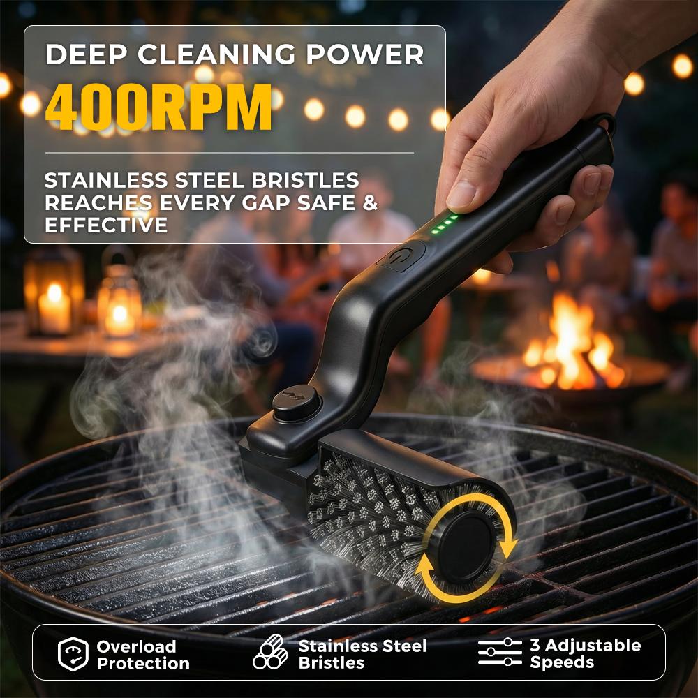 Kabelloser Elektrischer BBQ-Grillreiniger Bürste 180° Drehbar Edelstahlborsten mit Handschuhen Outdoor BBQ Reinigungsbürste für Grills