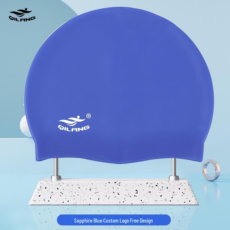 Qilang Waterproof Silicone Swim Cap for Adults & Kids - 50g, Long Hair Compatible, Custom Logo Available