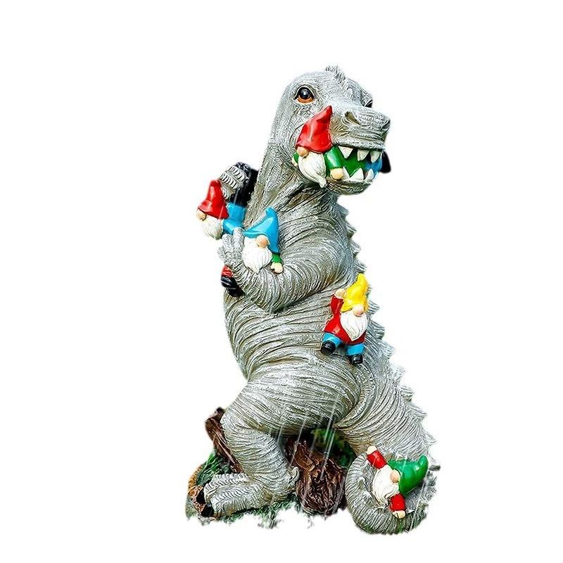 Frecher Niedlicher Dinosaurier Garten Zwerg Essend Harzstatuen Kunst Dekoration für Outdoor Heimzubehör 15x8x7cm gray