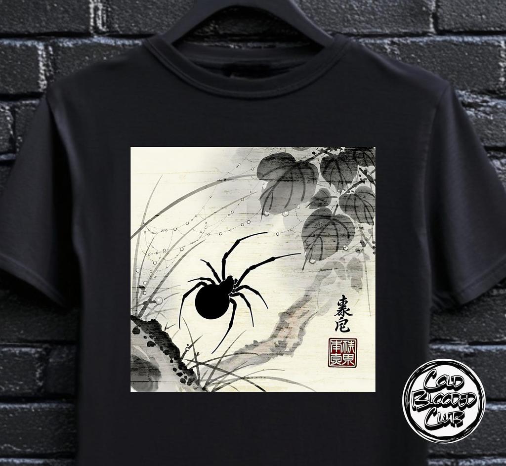 Unisex Black Widow Spider T-Shirt – Japanese Ink Art Arachnid Tee | Gothic Nature Aesthetic Gift