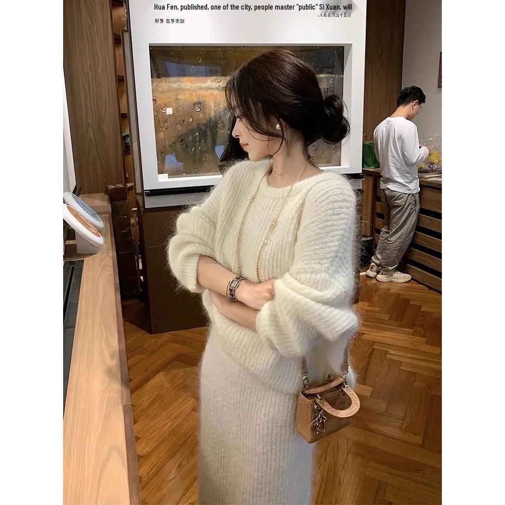 Popular Korean Soft Waxy Sweater & Midi Skirt Knit Set for Women - Autumn 2025 Fashion