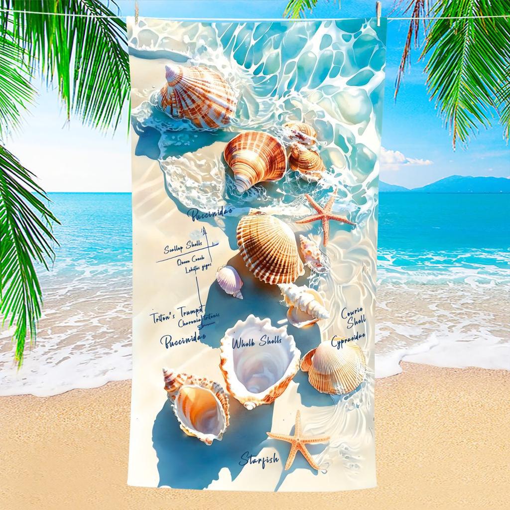 Beach Theme Beach Towel Starfish Shell Printing Microfiber Quick Drying Absorbent Large Bath Towel