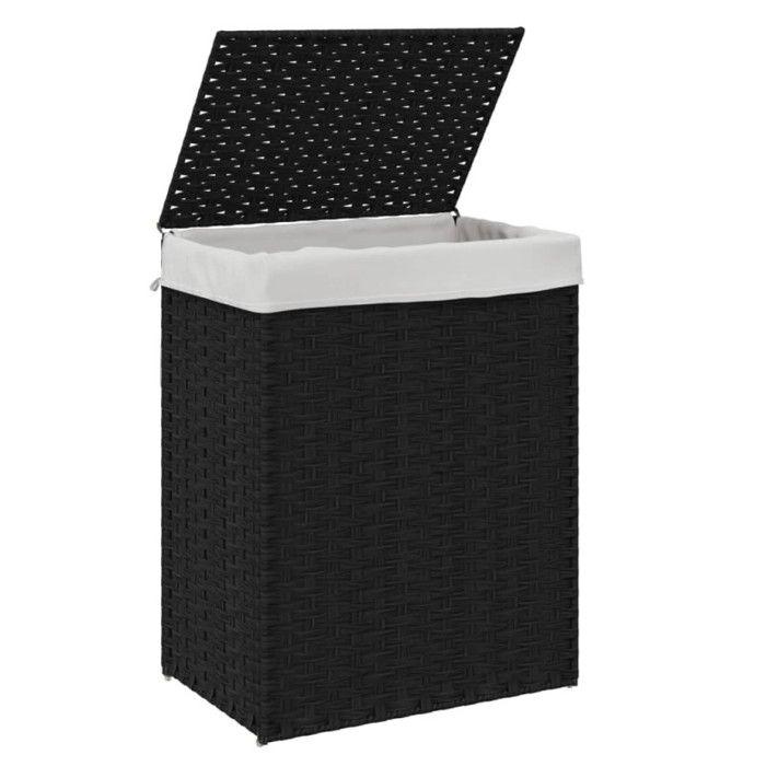 VidaXL Laundry Basket with Lid Black 46x33x60 Cm Woven Resin 372032