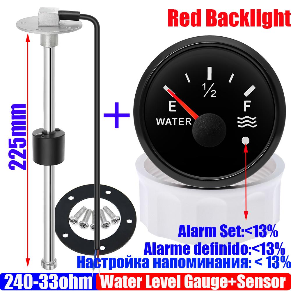 240-33 OHM Wasserstandsschwimmersensor + 52MM Wasserstandsanzeige mit Alarm Rote LED Wassertank-Messgerät Anzeige Auto Marine Boot 12V24V