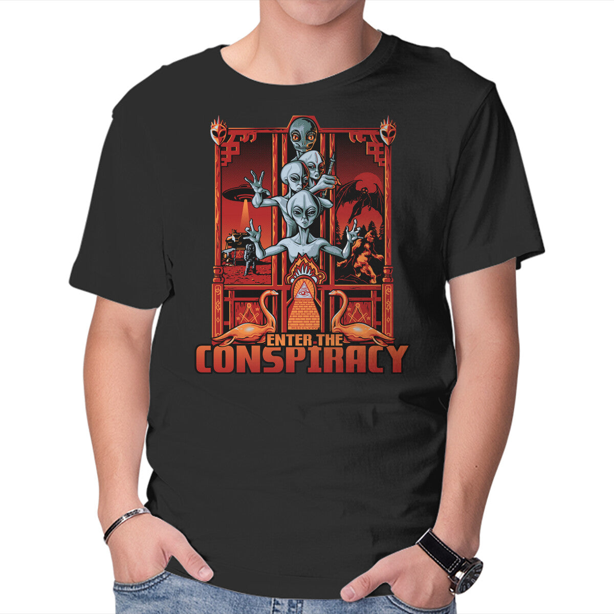Unisex Crew Neck T-Shirt Enter The Conspiracy Graphic Short Sleeve Casual Tee L