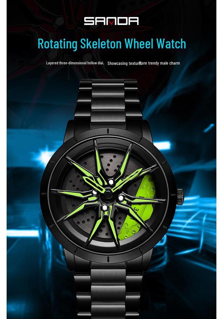 Sanda Men's Racing Concept Quartz Watch with 3D Hollow Dial and Rotating Waterproof Design