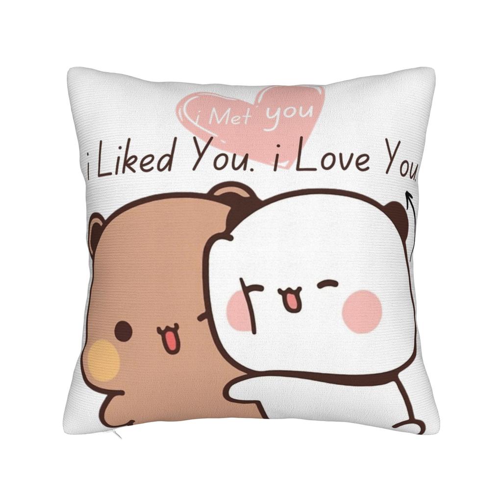 I Love You Bear and Panda Bubu Dudu Bear Pillowcase Soft Fabric Cushion Cover Gift Pillow Case Cover Home Zipper Xcm