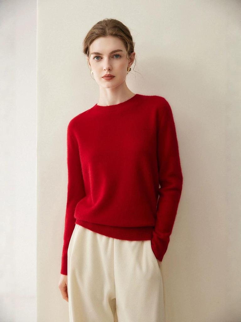 Women's Elegant Loose-Fit Pure Cashmere Sweater - Round Neck Seamless Knit, Autumn/Winter 2026 Collection