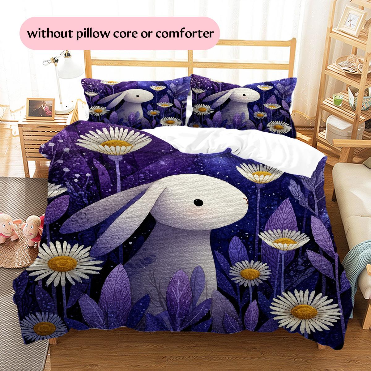 

Flower Rabbit Pattern Bedding Quilt Set Home Decoration Gift (1 * duvet cover + 2 * pillowcase, without core) 135x200cm