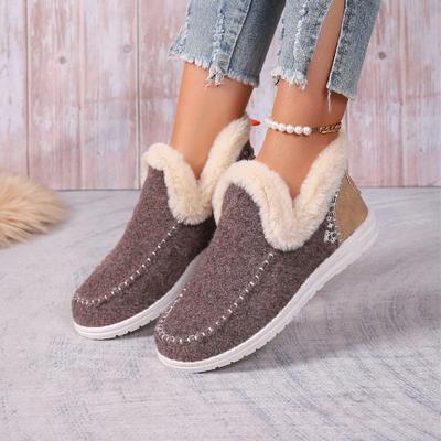 Autumn and Winter Foreign Trade Large Size Short Tube Color Matching Snow Boots Women's Cross-border Foot Cover Warm Flat Bottom Wool Cotton Boots
