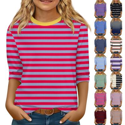 Kinder 3/4-Ärmel Tops Strick Lässig Print T-Shirt Rundhals Pullover Bluse