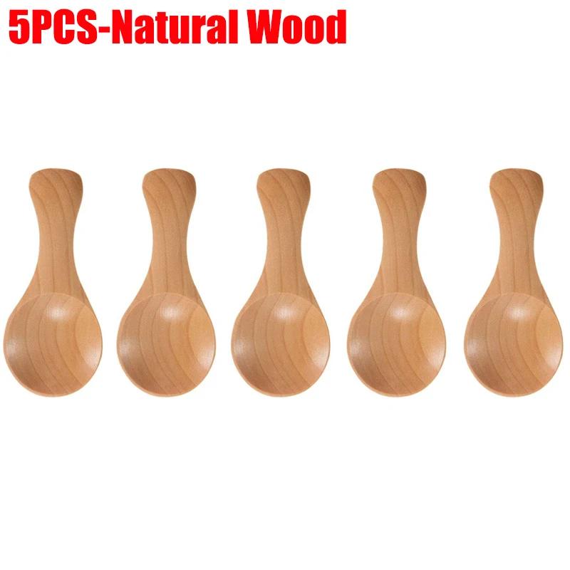 1-10Pcs Mini Wooden Spoons Small Kitchen Spice Condiment Spoon Sugar Tea Coffee Scoop Short Handle Wood Kids Spoon Kitchen Gadge