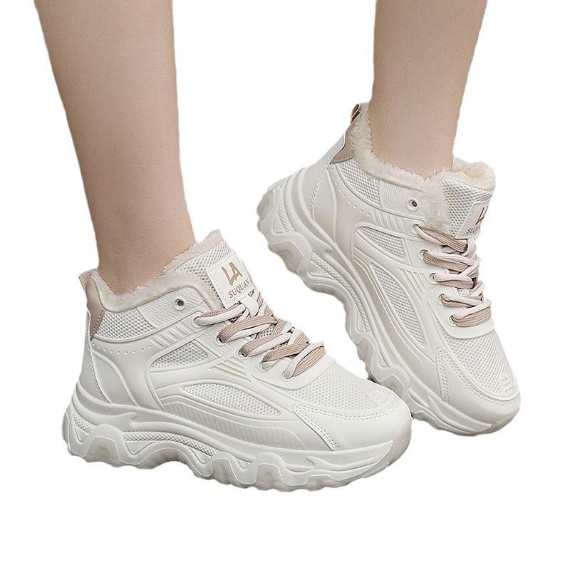 Winter New Velvet Thickened Large Size Cotton Shoes Versatile Thick Sole Heightening Dad Shoes Girls Running Sneakers