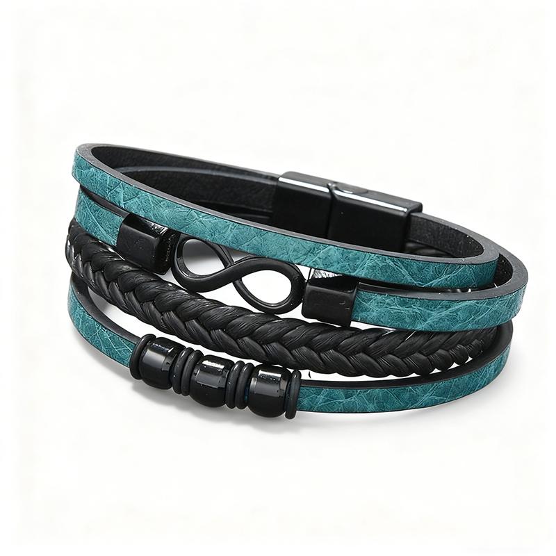

Men s Multi-Layer Braided Leather Bracelet Infinity Symbol Decor Trendy Casual Fashion for Daily Party Gift Accessory 21cm зелений