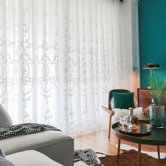 French Vintage Lace Curtains, Semi-Sheer Floral Mesh, Modern Simple Living Room Bedroom Balcony Sheer Curtain Panels, Home Decor