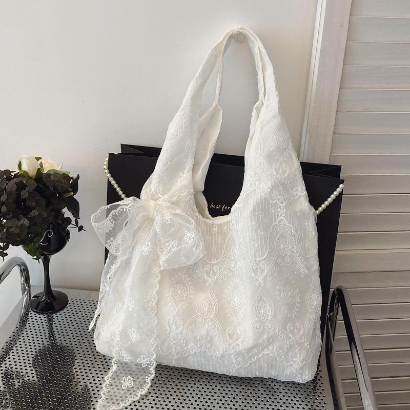 Korean Fresh Lace Flower Canvas Shoulder Bag Fashion Sweet Tote Bags Handbag Female Large Capacity Shopping Commuting Bags