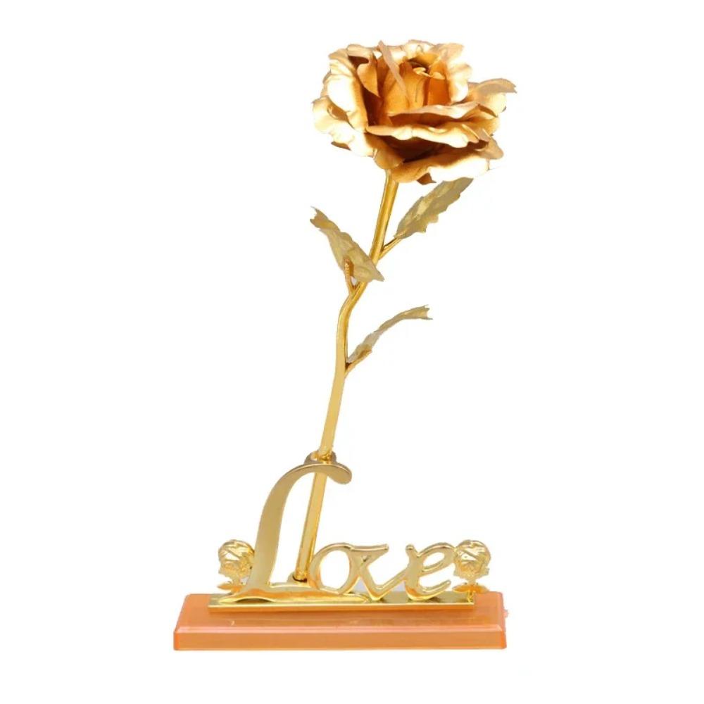 Flores Artificiais Douradas Rosa Banhada a Folha de Ouro 24K Presente de Dia dos Namorados para Esposa Casamento Dia das Mães Amor Eterno Rosas Douradas