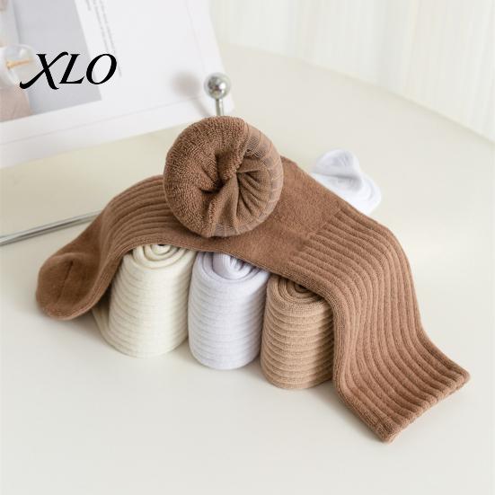 Solid Color Athletic Socks Crew Socks, Thickened Terry Lining Winter Warm Versatile Daily Use Soft Elastic Cotton Blend for Wear High Elasticity