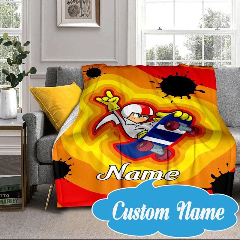 Custom Name Skateboard Adventure Buttowski Blanket bed sofa Blanket Flannel Blanket for Camping, Hiking, Picnic Essentials,gift for Fan family