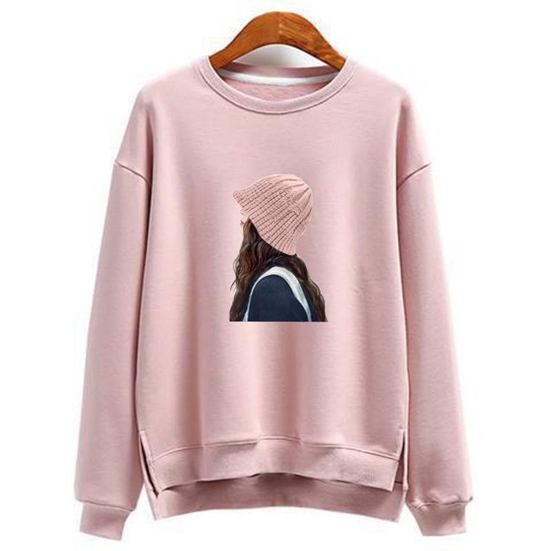 

Печать Свободные Прямые Футболки Круглый Вырез Однотонные Креативные Уличные Повседневные Базовые Женская Одежда Осень Зима Тонкие Спортивные S розовый