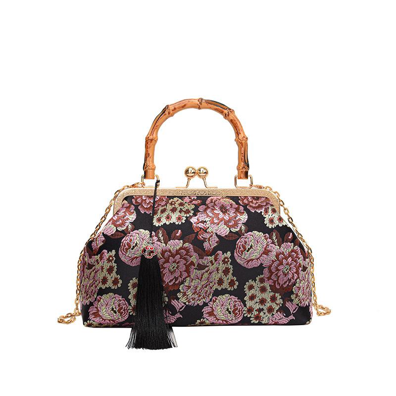 

Вышивка цветов в древнем стиле, большая вместимость, повседневная, с чувством моделирования, мягкая, прочная, модная, изысканная, новая легкая роскошь, сумка-тоут для通勤 чёрный