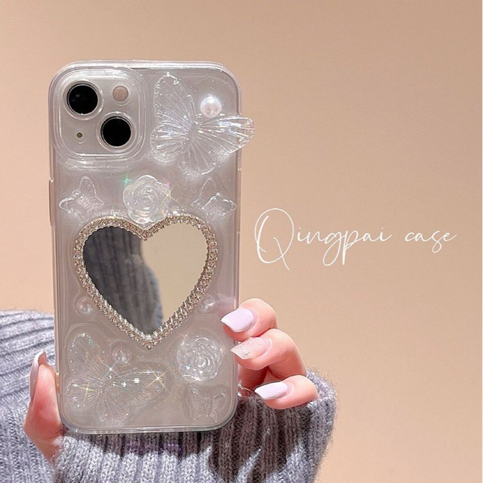 Butterfly love mirror is suitable for Apple 15 mobile phone case transparent iPhone12 new Epoxy 13 anti-drop transparent case